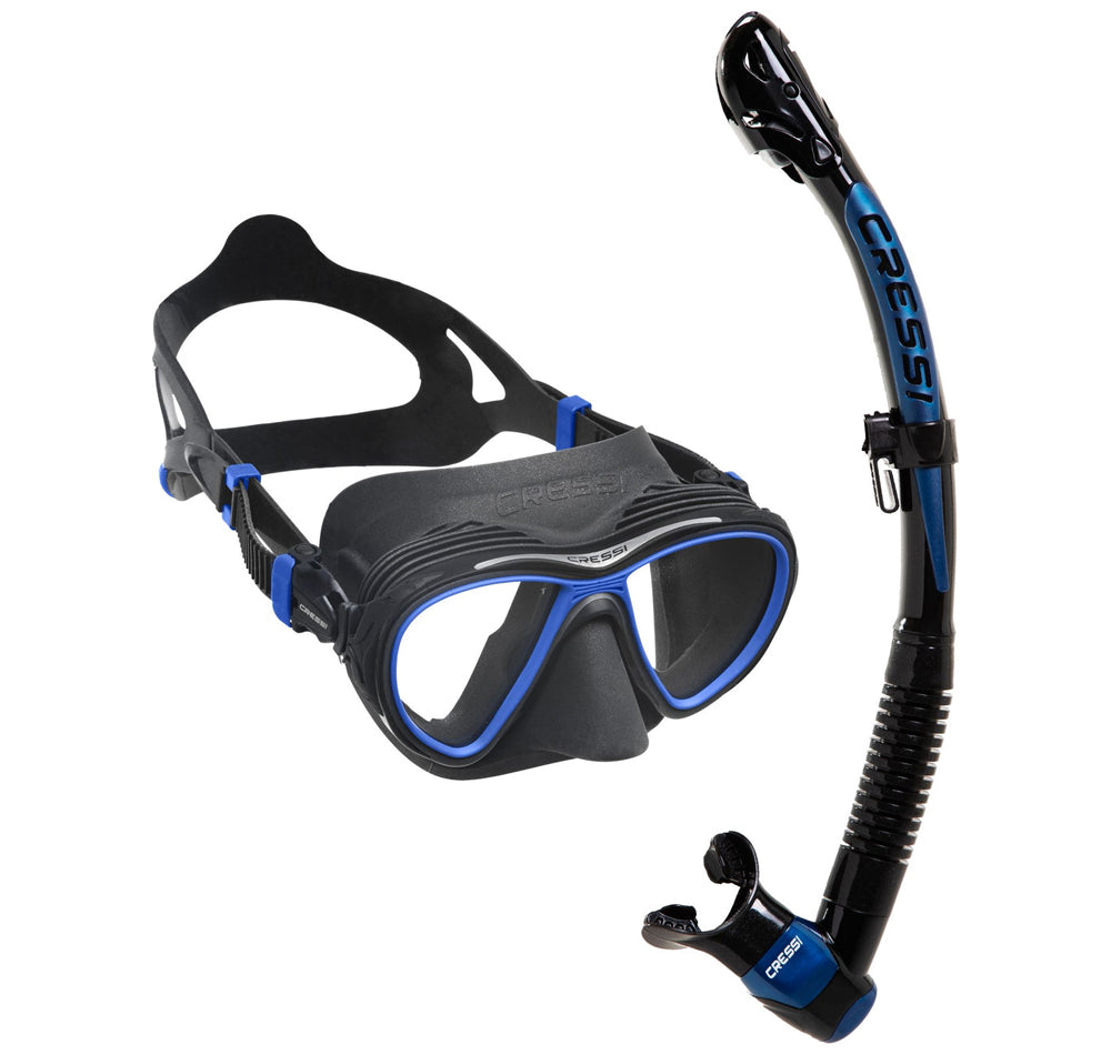 Cressi Quantum + Itaca Ultra Dry Mask and Snorkel Set Black/Blue