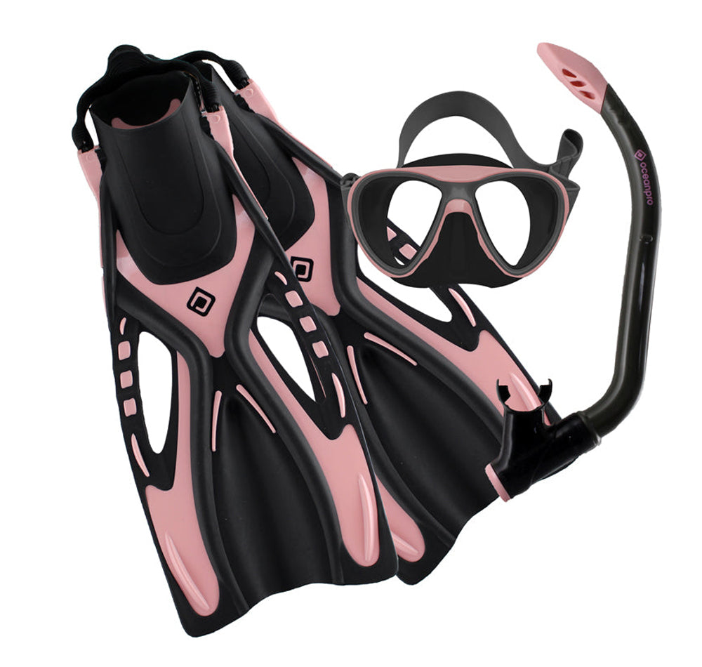 Ocean Pro Bondi Youth Mask, Snorkel and Fin Set Pink/Grey