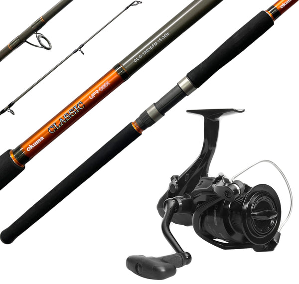 Okuma Classic Surf CL-S-1203SFM 15-30lb + Okuma Dyna Drag XP 6000 Baitfeeder Surf Fishing Combo Okuma Classic Surf CL-S-1203SFM 15-30lb + Okuma Dyna Drag XP 6000 Baitfeeder Surf Fishing Combo