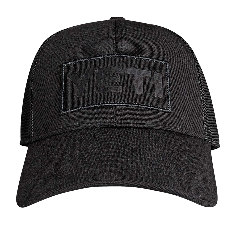 Yeti Black On Black Patch Trucker Hat front
