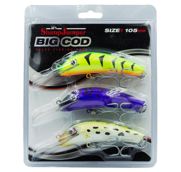 STUMPJUMPER LURES X 6, size #3 JJ's Lure, 55mm body, cod and