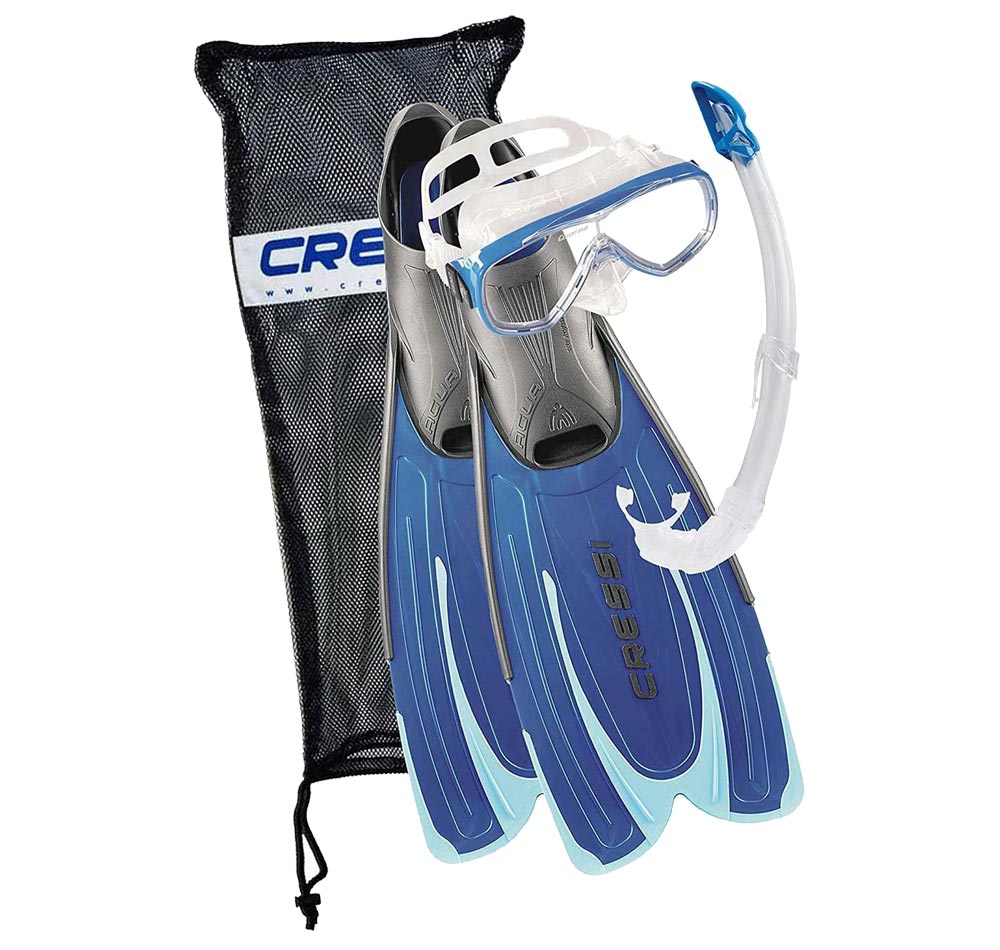 Cressi Agua Fins + Onda Mask + Mexico Snorkel Set Blue
