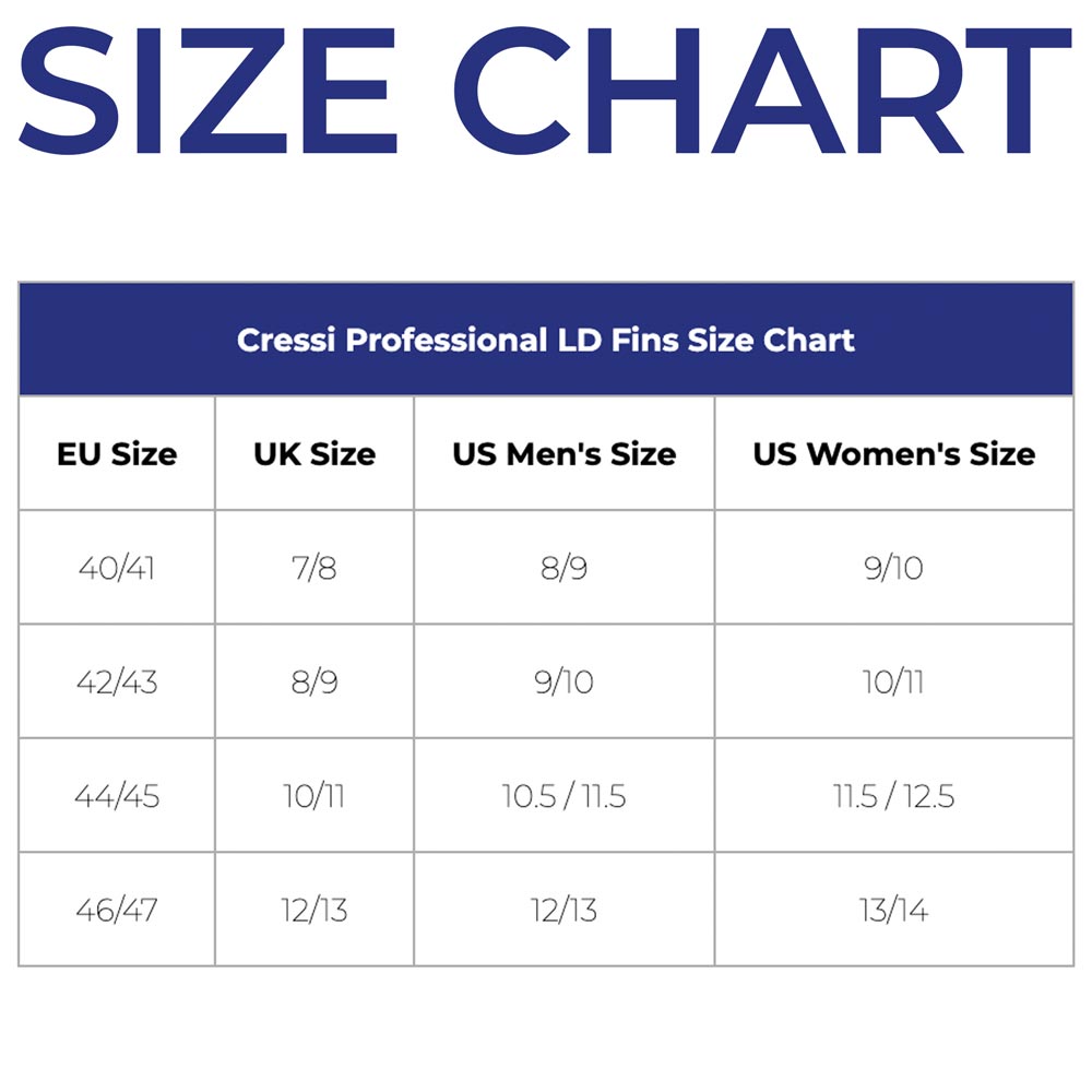 Cressi Gara Professional LD Fins Size Chart