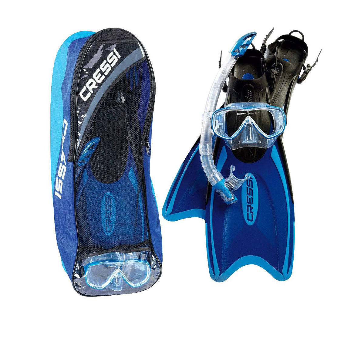 Cressi Palau Mask Snorkel &amp; Fin Set Blue