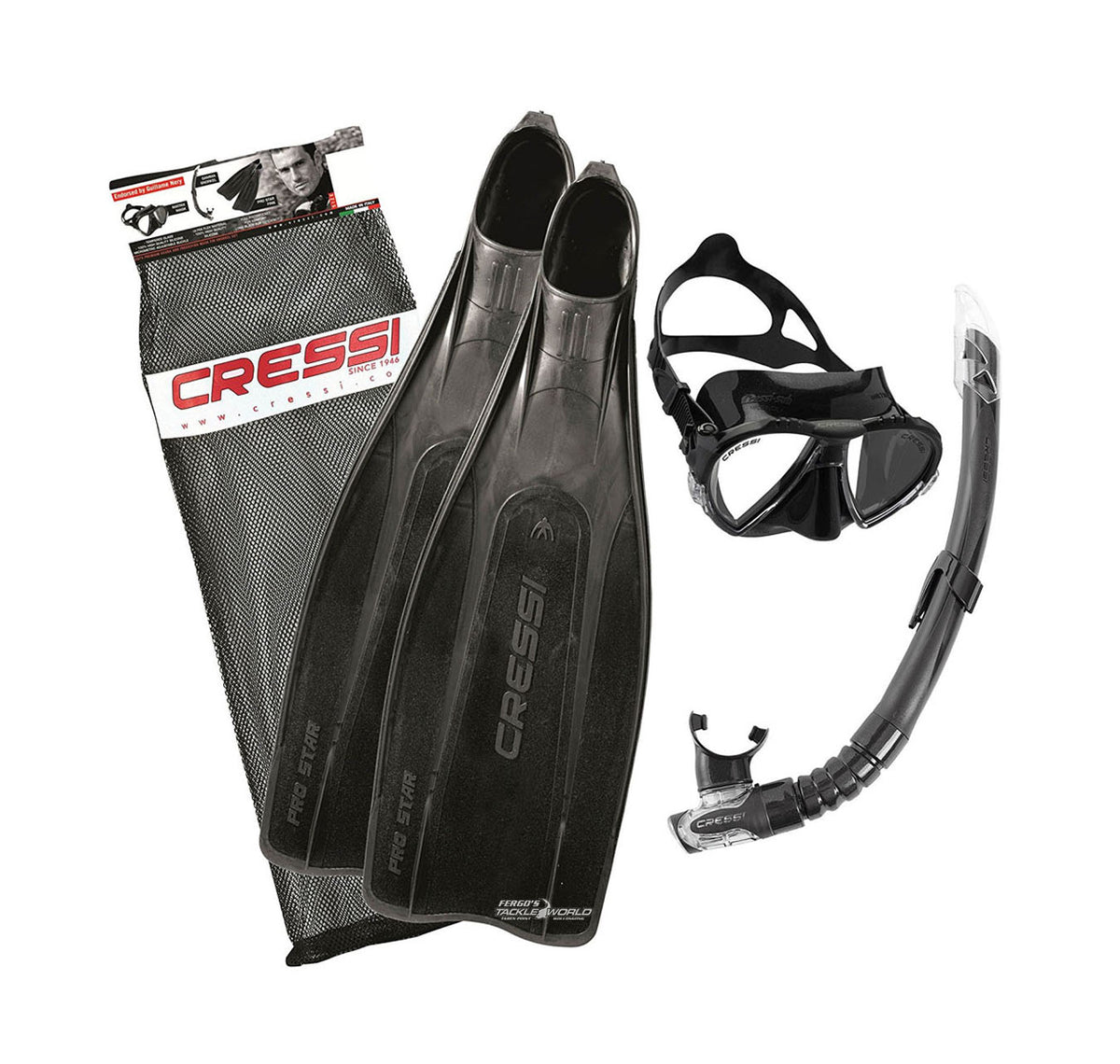 Cressi Pro Star Mask, Snorkel &amp; Fins Set