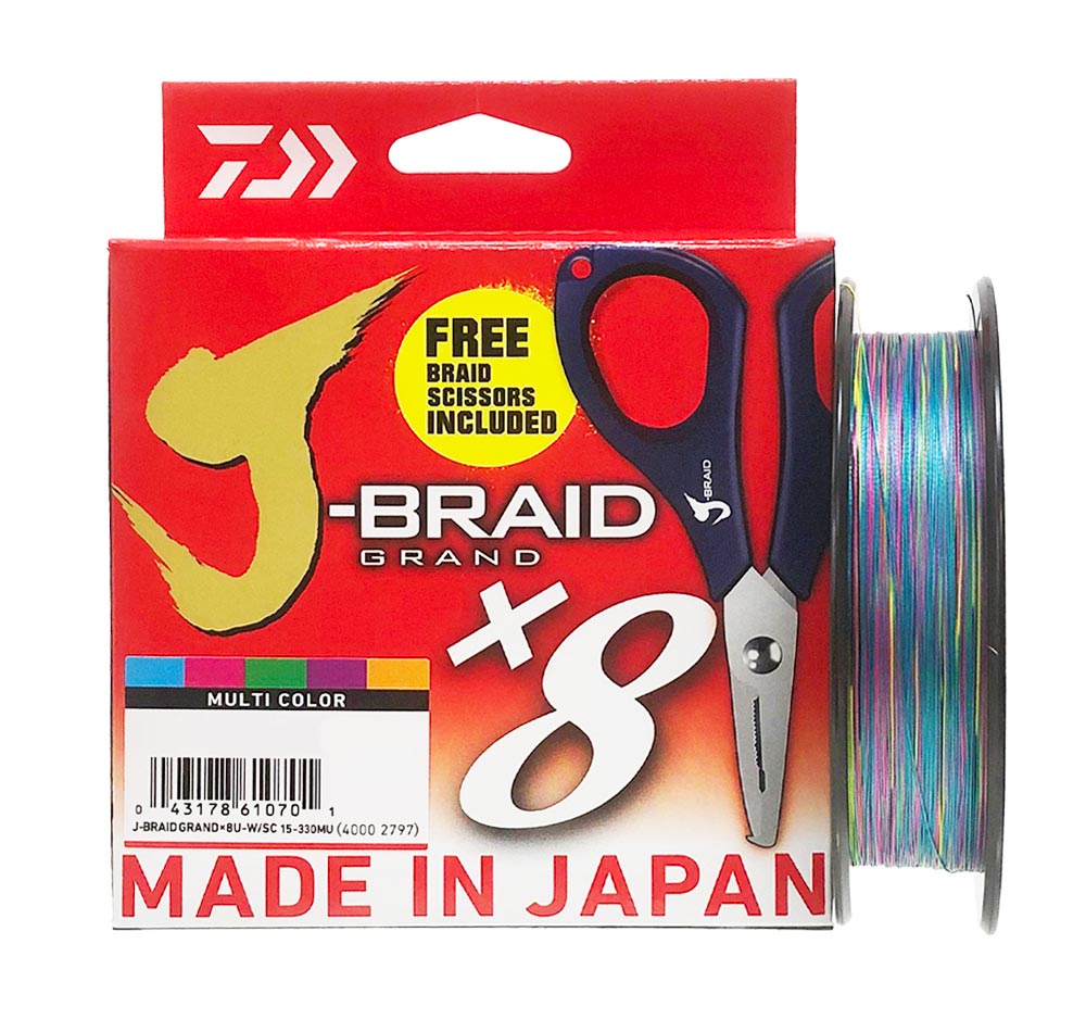 Daiwa J-Braid Grand X8 Multi Colour 300m w FREE Braid Scissors - Fergo's  Tackle World