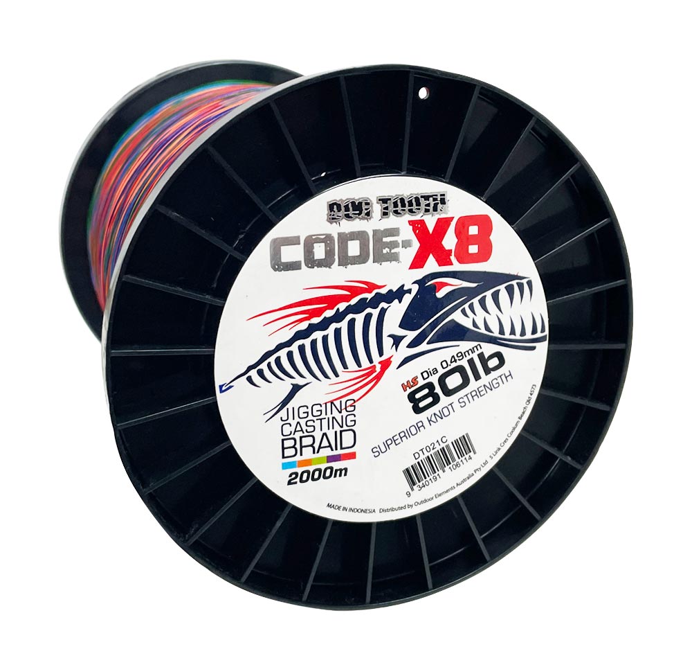 Dog Tooth Code X8 80lb Multicolour Braid - Electric Reel Full Spool