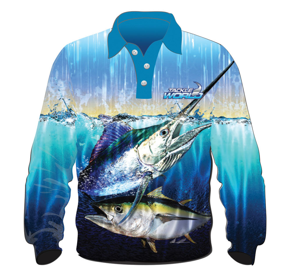 AFTCO DRP Regular Performance Fishing Shirt – Blue Magnum Heather |  Dolphinfish Research Program | Mahi-Mahi | Mahi | Dorado | Dolphin |  Dolphinfish